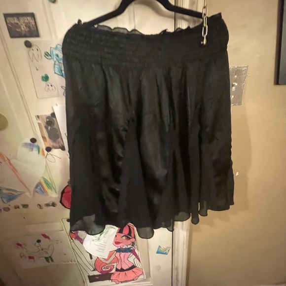 Black satin with lace trim, taffeta panels, flare knee length skirt. - Picture 2 of 8